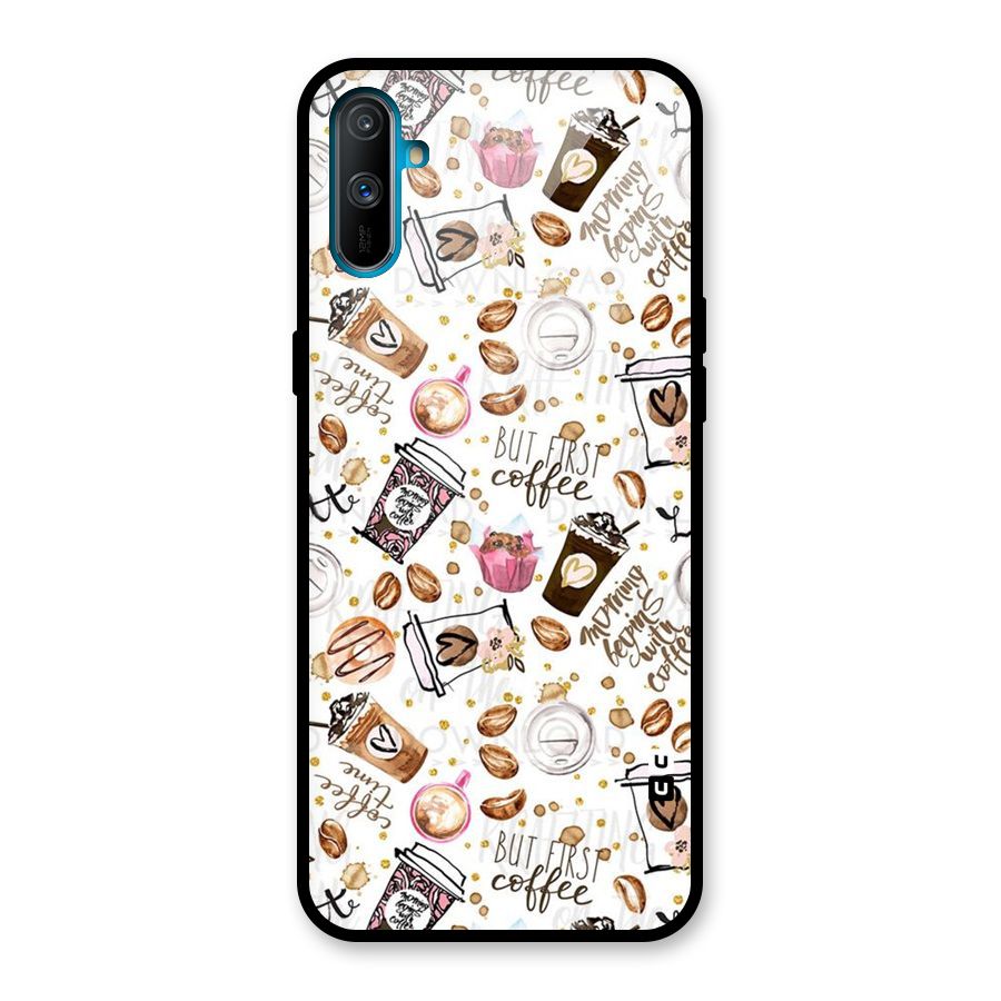 Coffee Pattern Glass Back Case for Realme C3