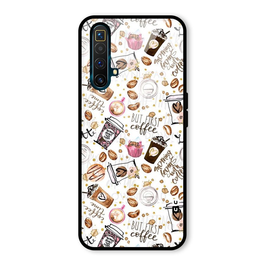 Coffee Pattern Glass Back Case for Realme X3 SuperZoom