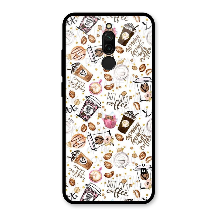 Coffee Pattern Glass Back Case for Redmi 8