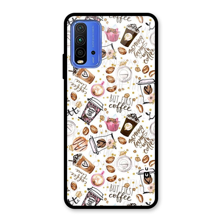 Coffee Pattern Glass Back Case for Redmi 9 Power