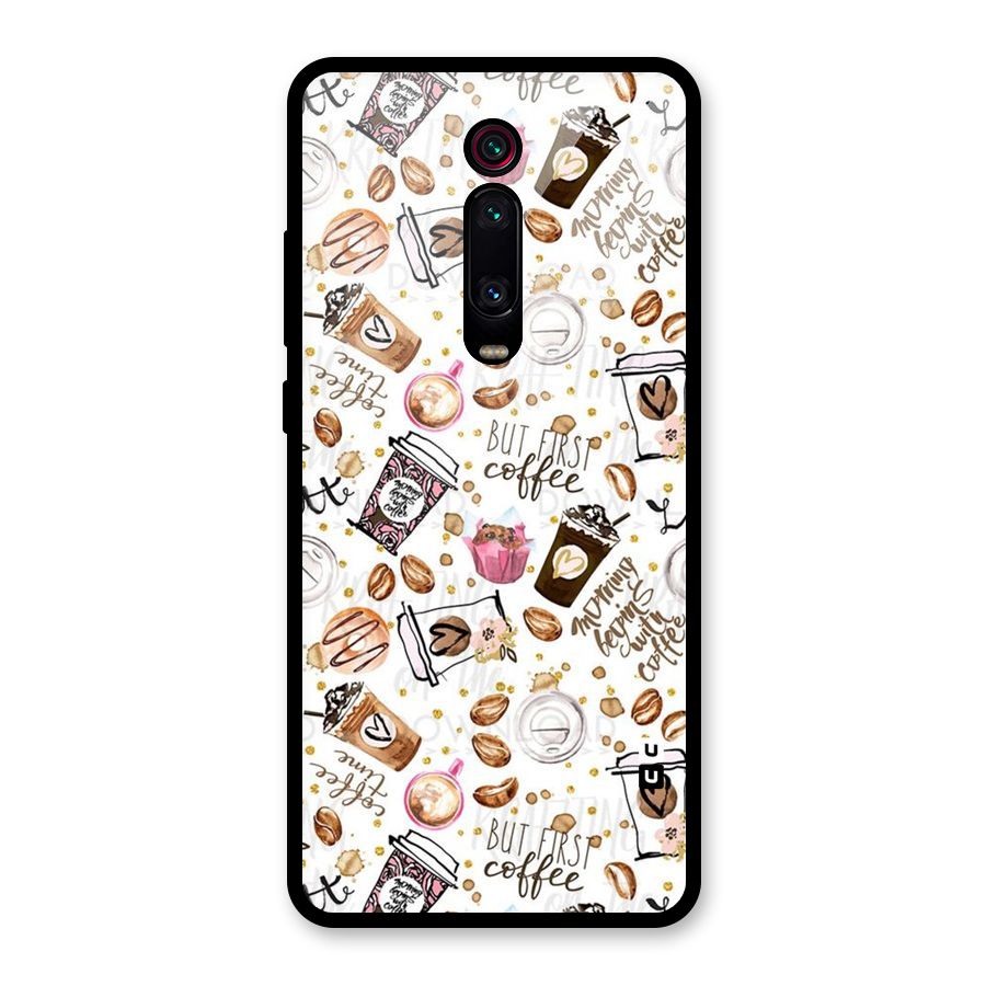 Coffee Pattern Glass Back Case for Redmi K20