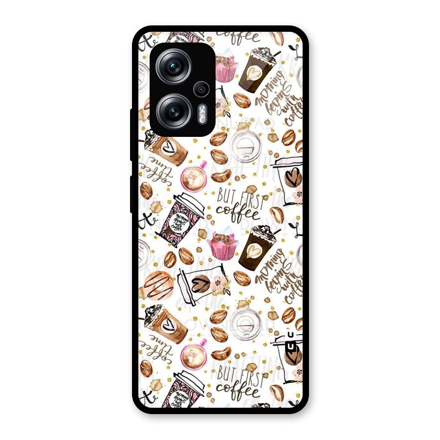Coffee Pattern Glass Back Case for Redmi K50i