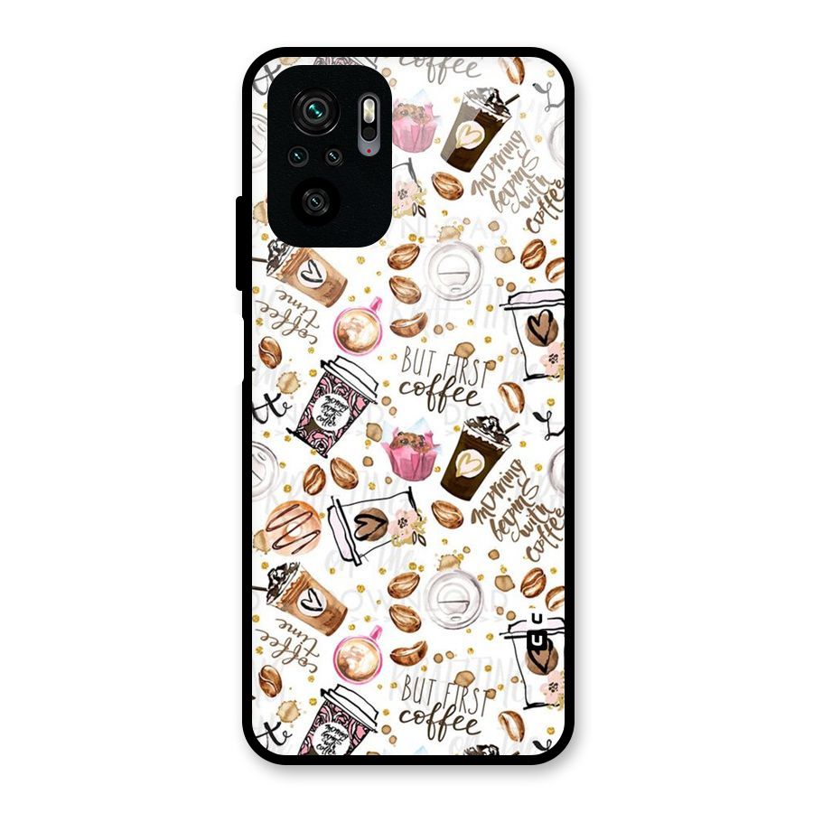 Coffee Pattern Glass Back Case for Redmi Note 10S