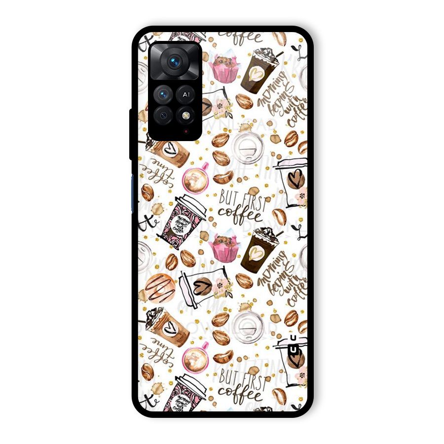 Coffee Pattern Glass Back Case for Redmi Note 11 Pro
