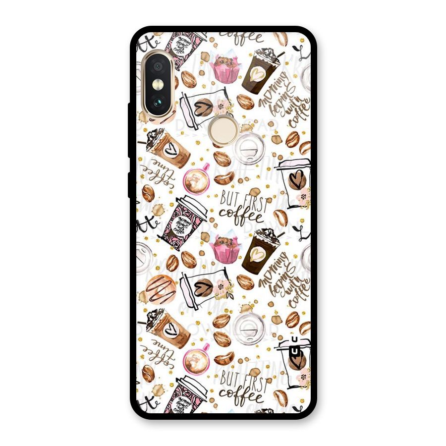 Coffee Pattern Glass Back Case for Redmi Note 5 Pro
