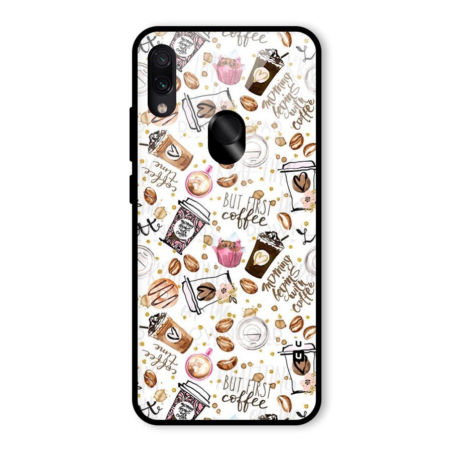 Coffee Pattern Glass Back Case for Redmi Note 7S