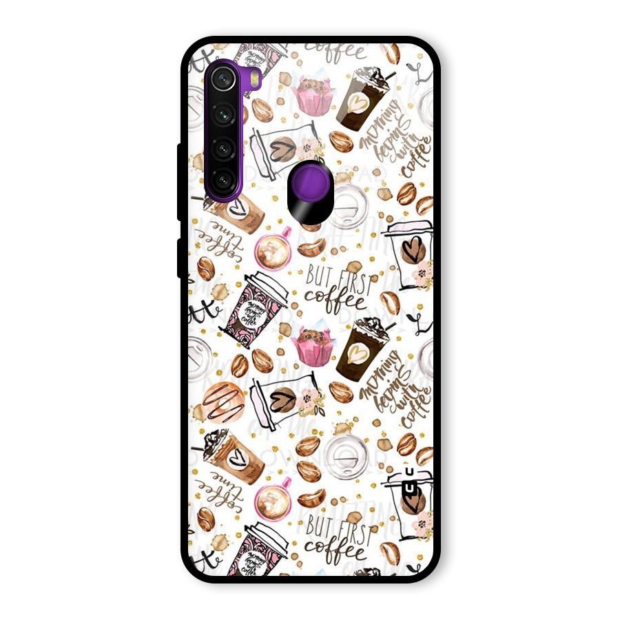 Coffee Pattern Glass Back Case for Redmi Note 8