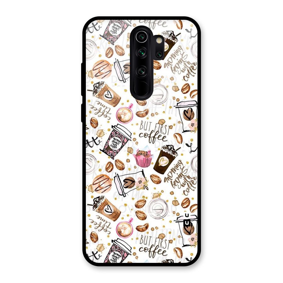 Coffee Pattern Glass Back Case for Redmi Note 8 Pro
