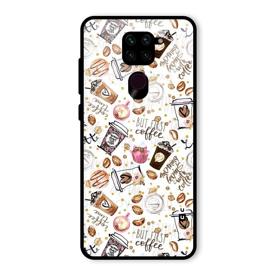 Coffee Pattern Glass Back Case for Redmi Note 9