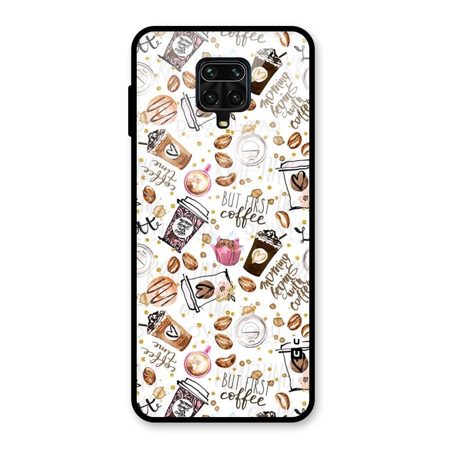 Coffee Pattern Glass Back Case for Redmi Note 9 Pro Max