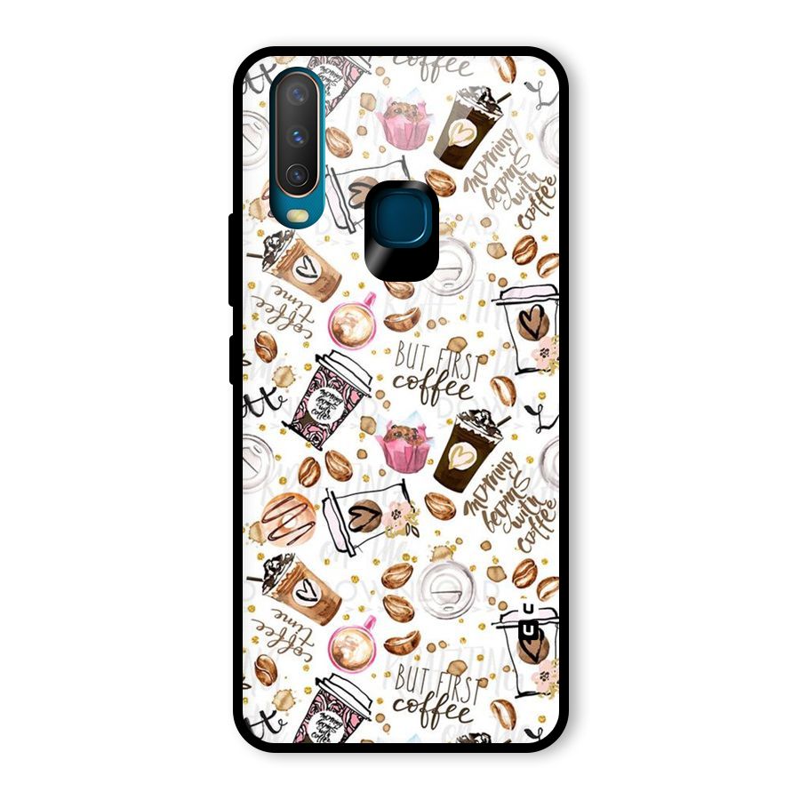 Coffee Pattern Glass Back Case for Vivo U10