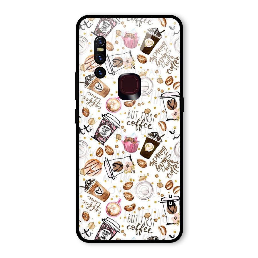 Coffee Pattern Glass Back Case for Vivo V15