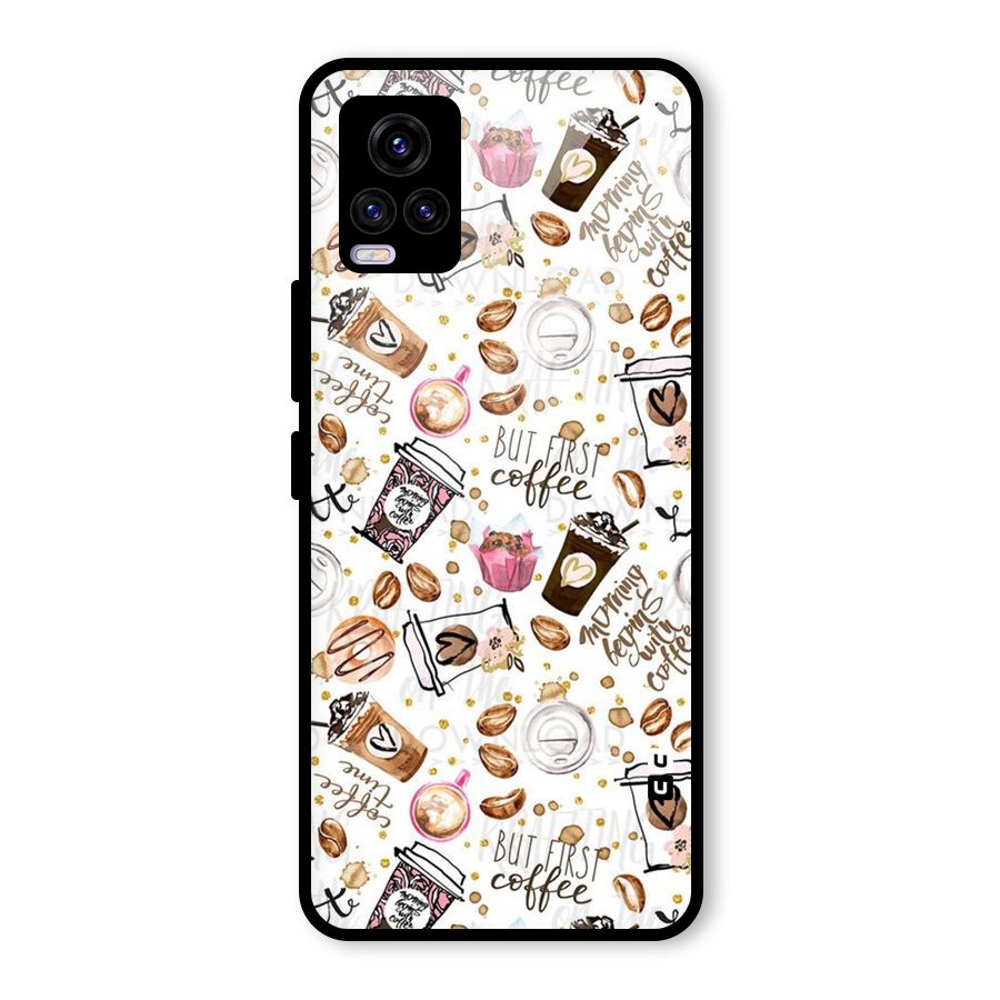 Coffee Pattern Glass Back Case for Vivo V20