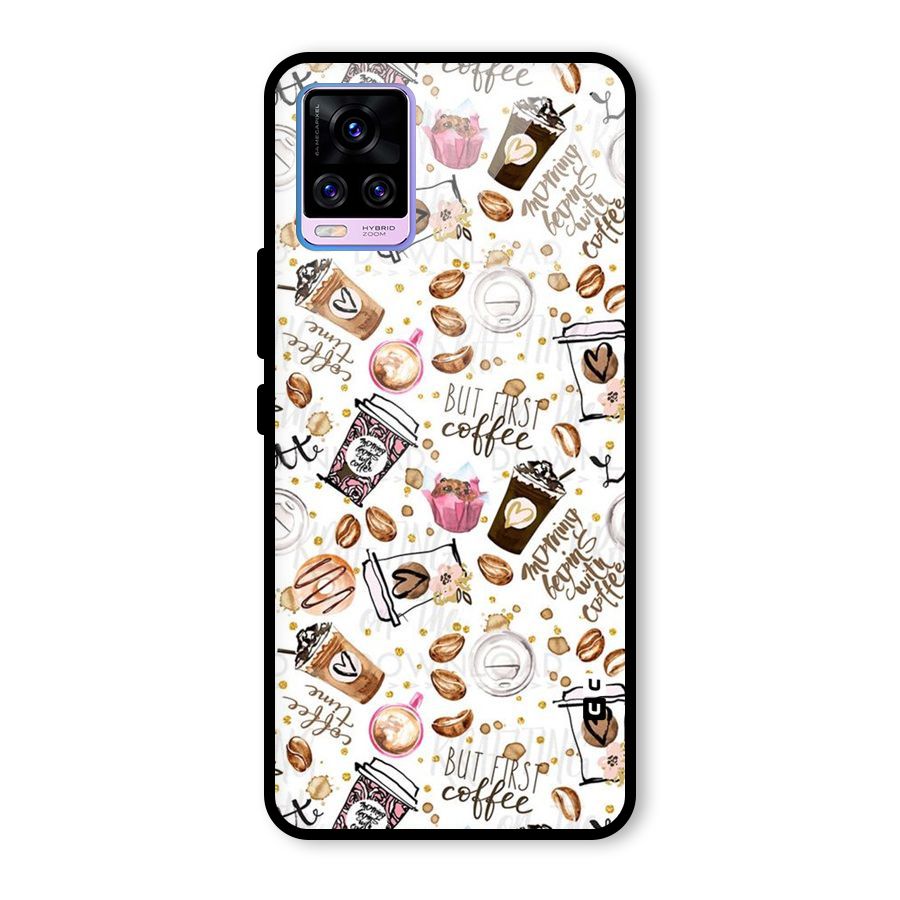 Coffee Pattern Glass Back Case for Vivo V20 Pro