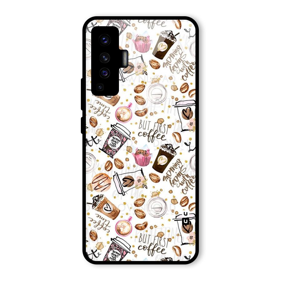 Coffee Pattern Glass Back Case for Vivo X50