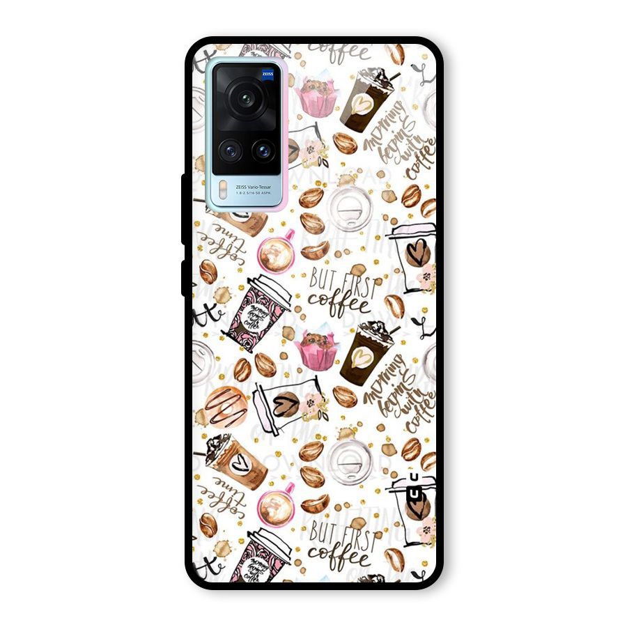 Coffee Pattern Glass Back Case for Vivo X60