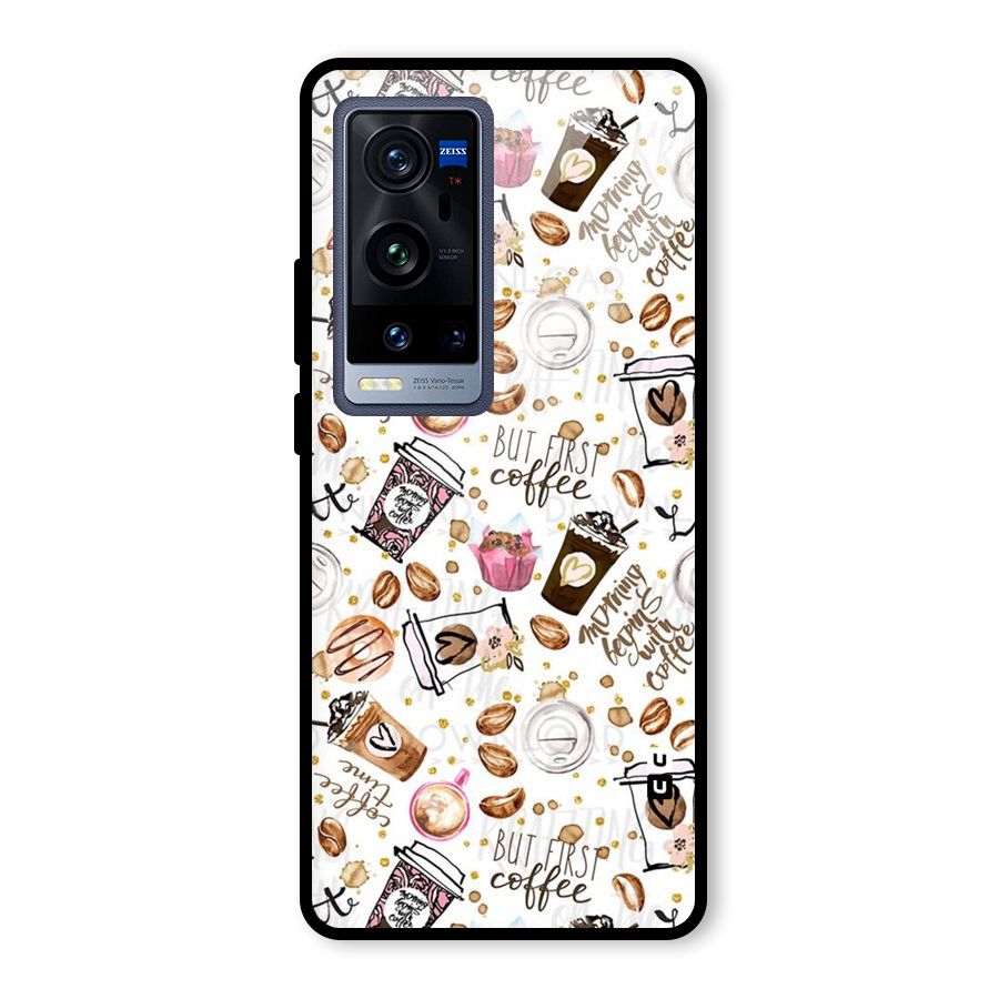 Coffee Pattern Glass Back Case for Vivo X60 Pro Plus
