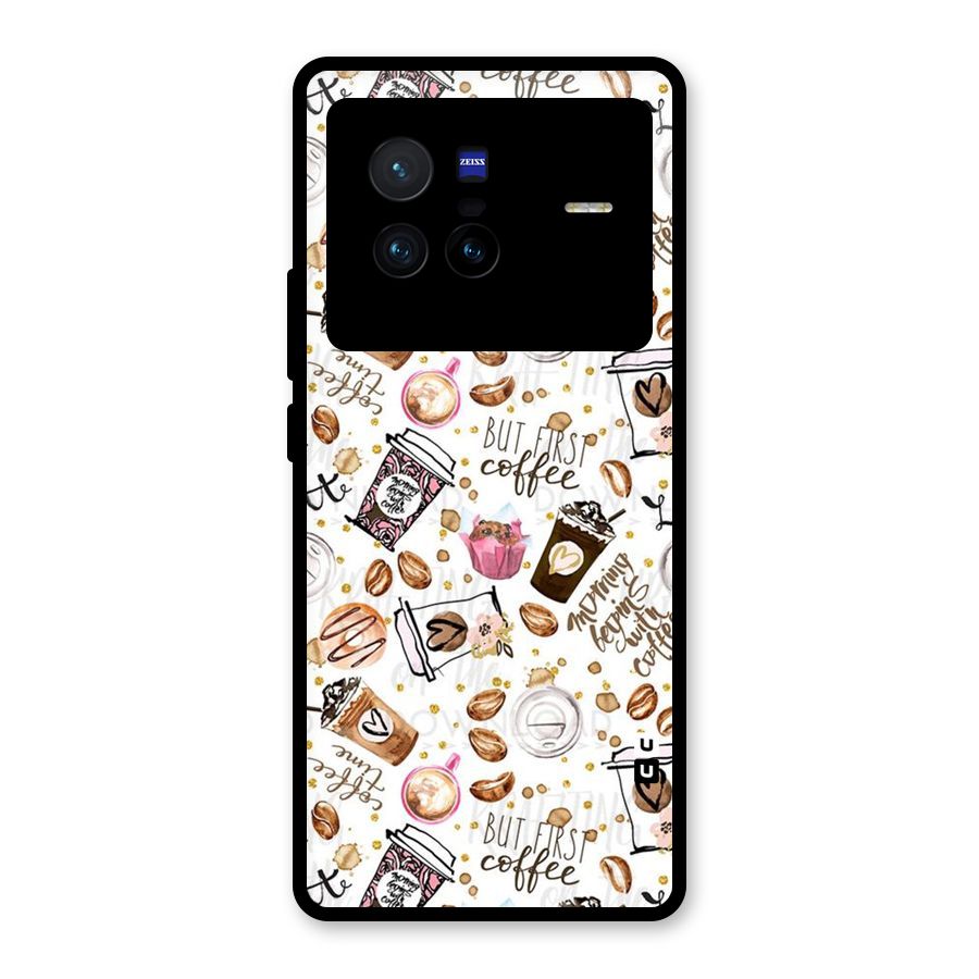 Coffee Pattern Glass Back Case for Vivo X80