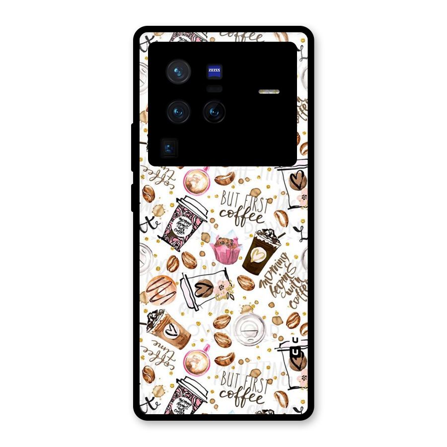 Coffee Pattern Glass Back Case for Vivo X80 Pro