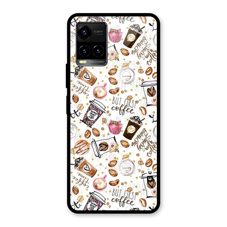 Coffee Pattern Glass Back Case for Vivo Y21T