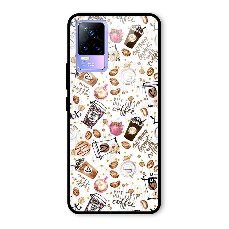 Coffee Pattern Glass Back Case for Vivo Y73