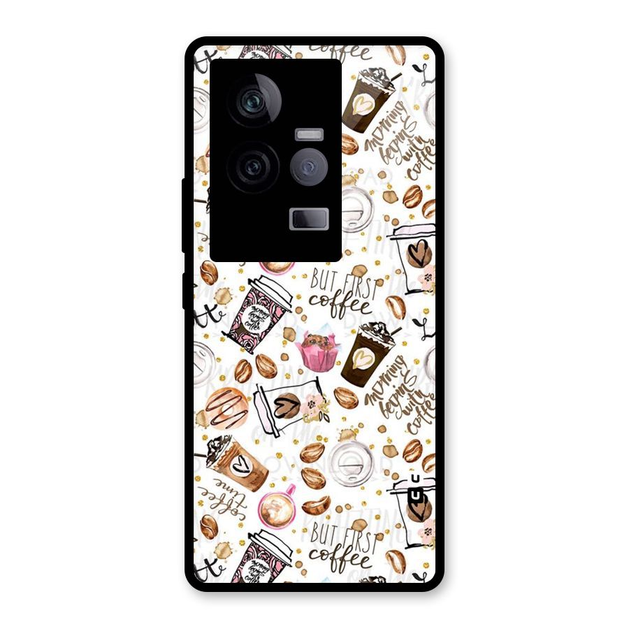 Coffee Pattern Glass Back Case for Vivo iQOO 11 5G