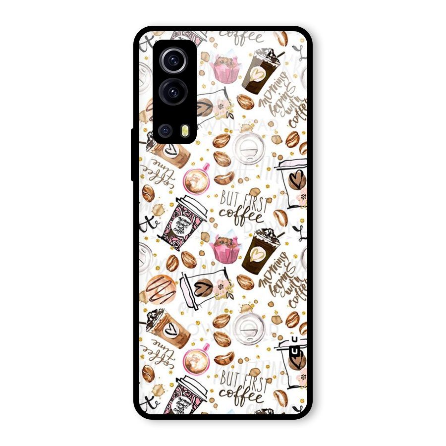 Coffee Pattern Glass Back Case for Vivo iQOO Z3