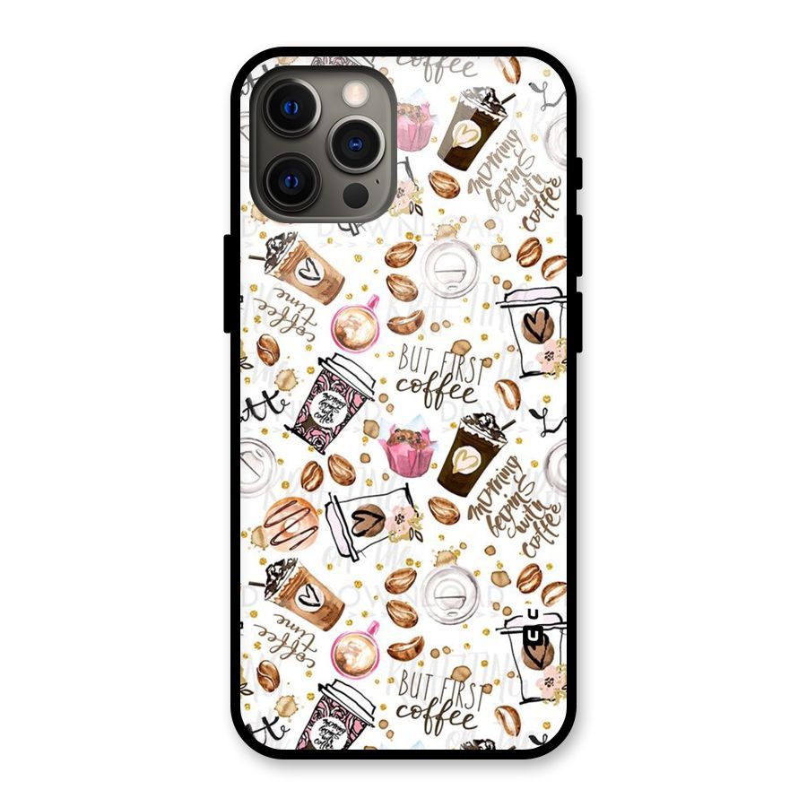 Coffee Pattern Glass Back Case for iPhone 12 Pro Max