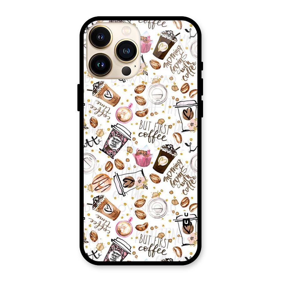Coffee Pattern Glass Back Case for iPhone 13 Pro Max