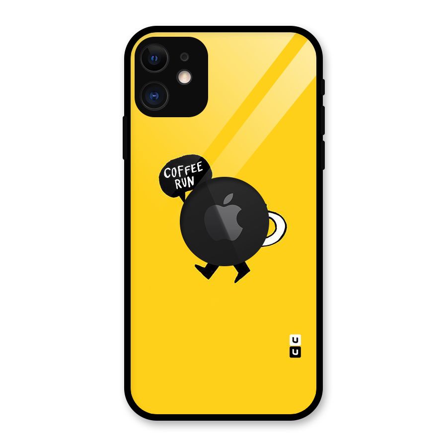 Coffee Run Glass Back Case for iPhone 11 Logo Cut