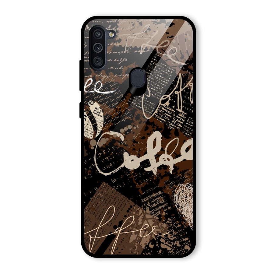 Coffee Scribbles Glass Back Case for Galaxy M11