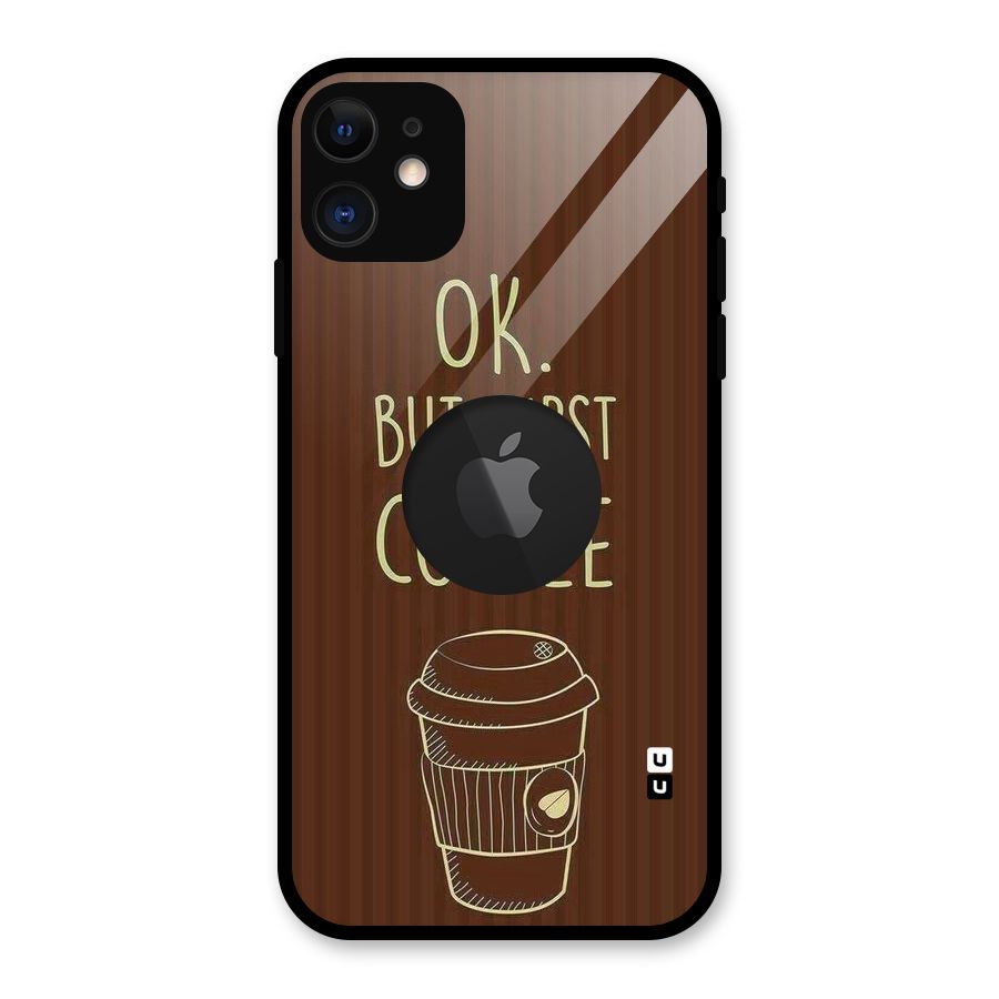 Coffee Stripes Glass Back Case for iPhone 11 Logo Cut