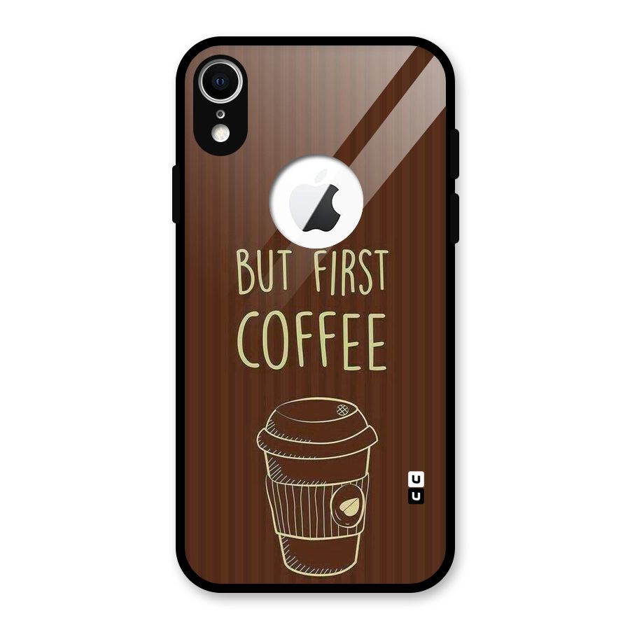 Coffee Stripes Glass Back Case for iPhone XR Logo Cut