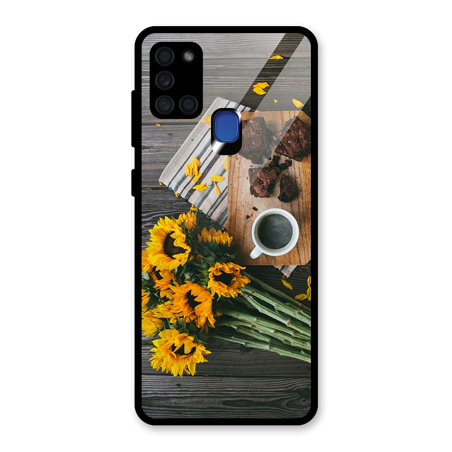 Coffee and Flowers Glass Back Case for Galaxy A21s