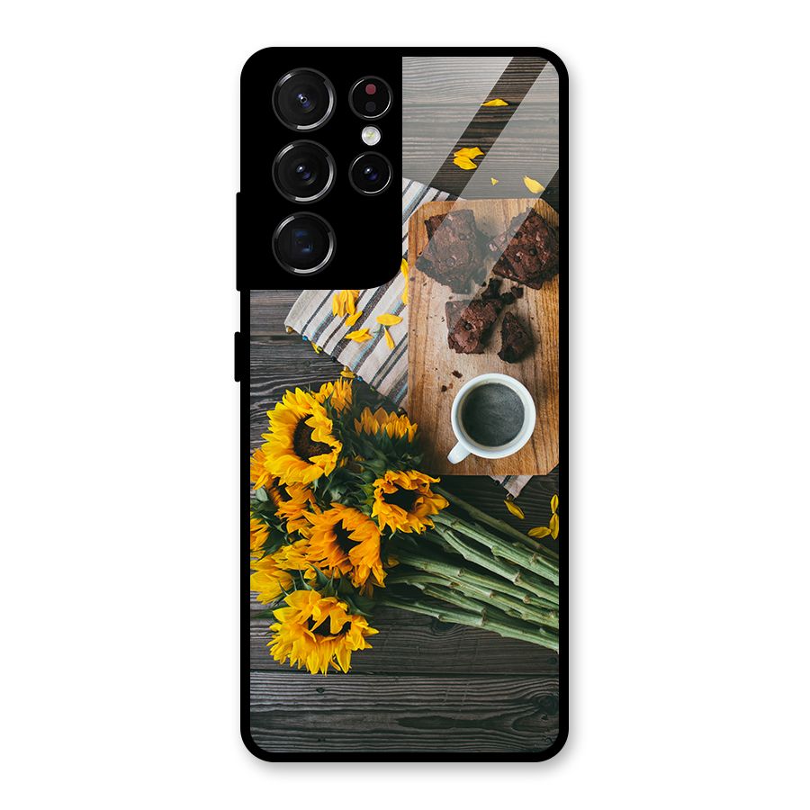 Coffee and Flowers Glass Back Case for Galaxy S21 Ultra 5G