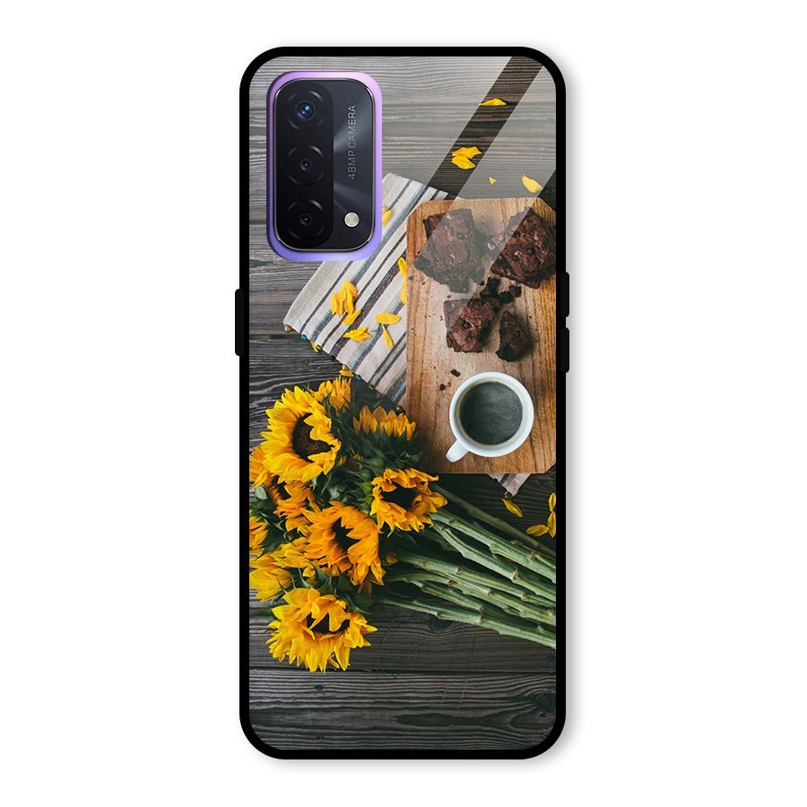Coffee and Flowers Glass Back Case for Oppo A74 5G