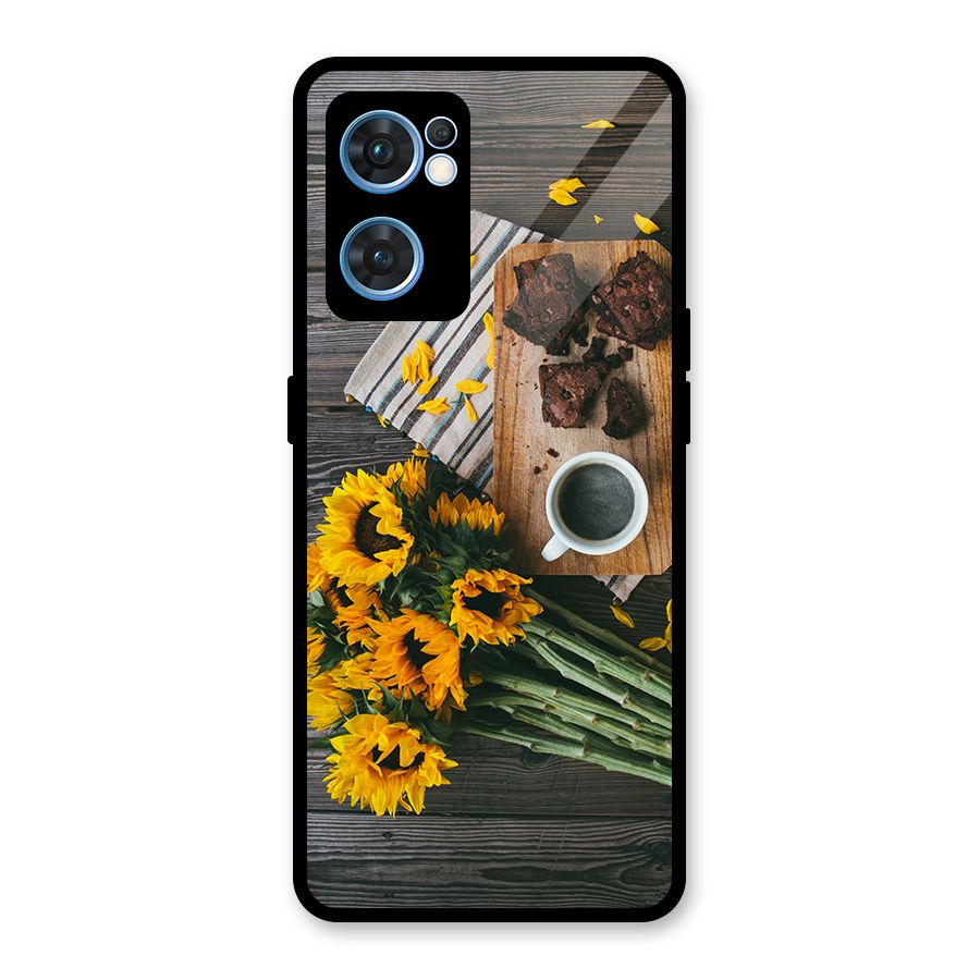 Coffee and Flowers Glass Back Case for Oppo Reno7 5G