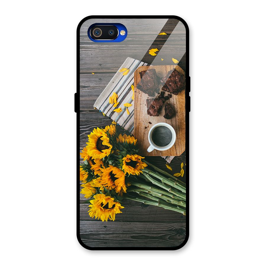Coffee and Flowers Glass Back Case for Realme C2
