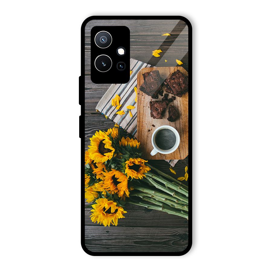 Coffee and Flowers Glass Back Case for Vivo T1 5G
