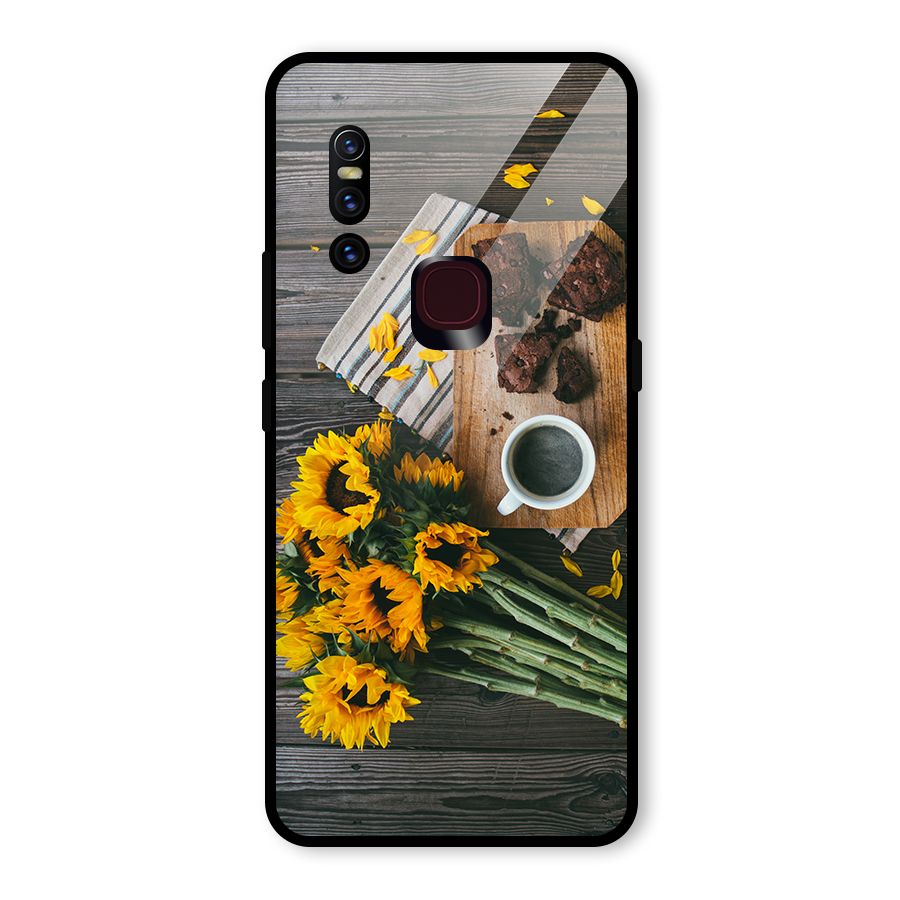 Coffee and Flowers Glass Back Case for Vivo V15