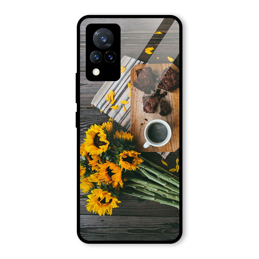 Coffee and Flowers Glass Back Case for Vivo V21 5G
