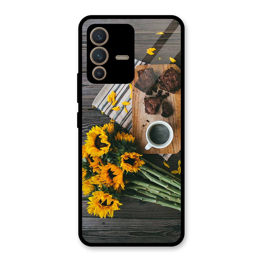 Coffee and Flowers Glass Back Case for Vivo V23 5G
