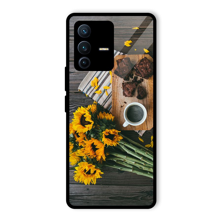 Coffee and Flowers Glass Back Case for Vivo V23 Pro