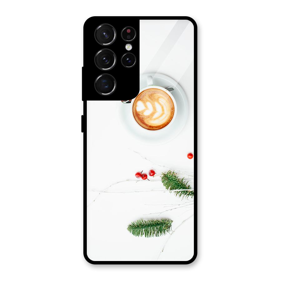 Coffee and Leafs Glass Back Case for Galaxy S21 Ultra 5G