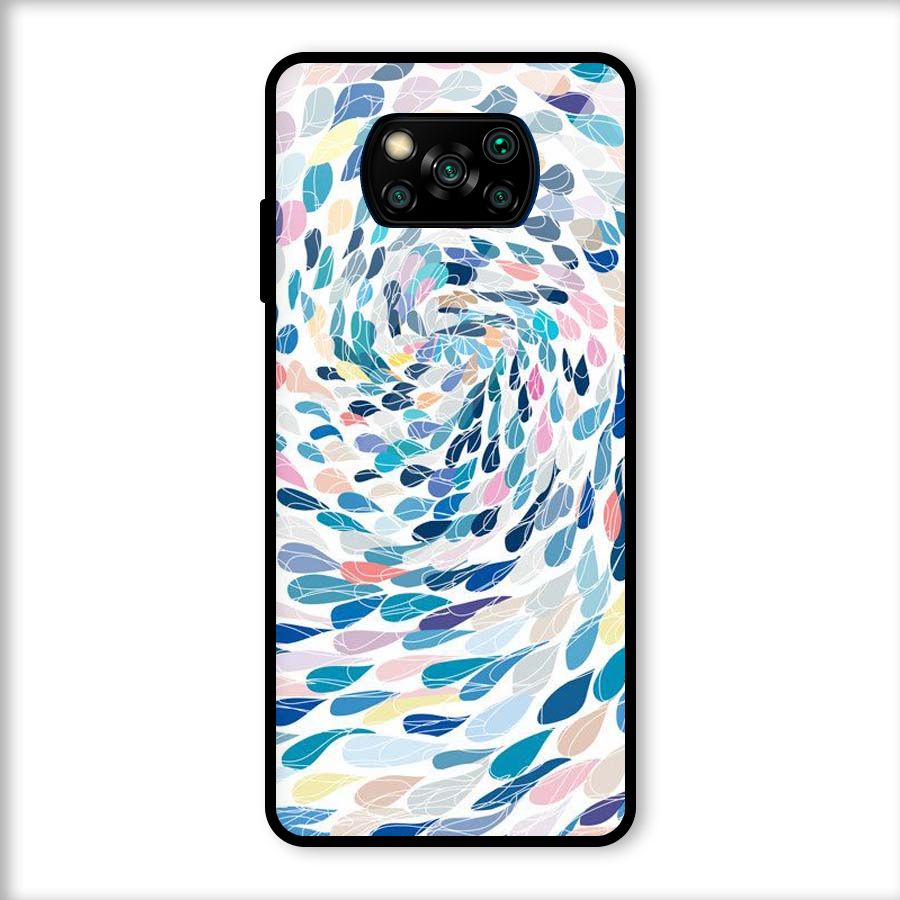Color Droplets Swirls Glass Back Case for Poco X3