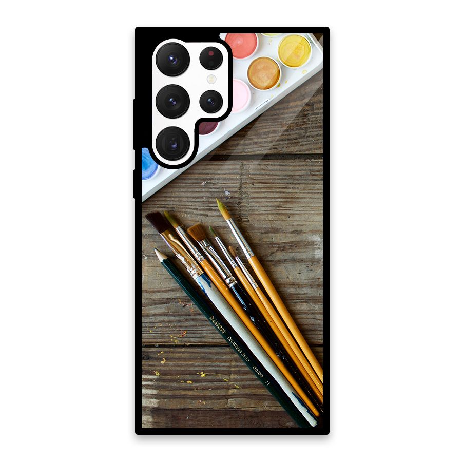 Color Palette and Brush Glass Back Case for Galaxy S22 Ultra 5G