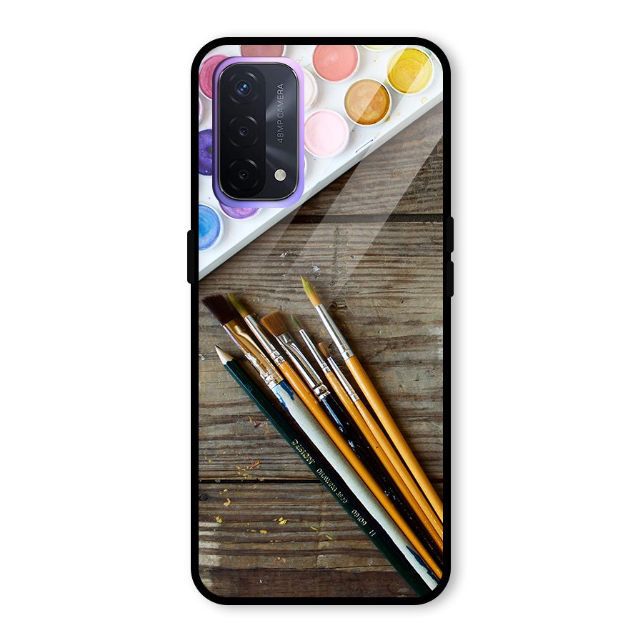 Color Palette and Brush Glass Back Case for Oppo A74 5G