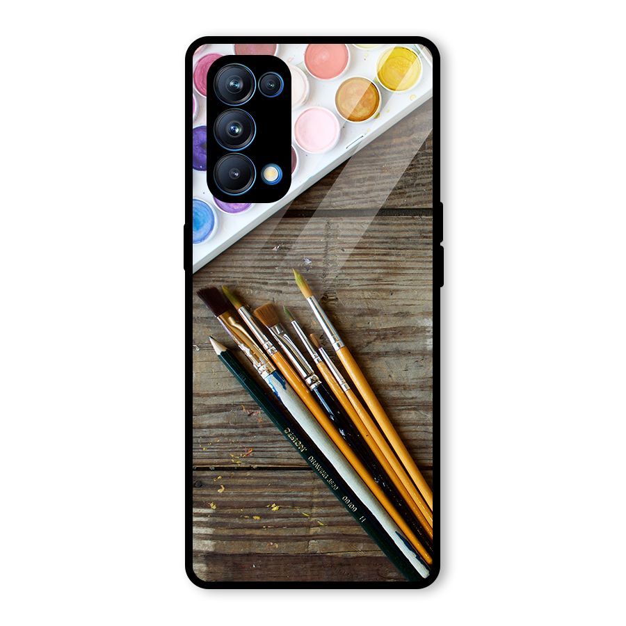 Color Palette and Brush Glass Back Case for Oppo Reno5 Pro 5G