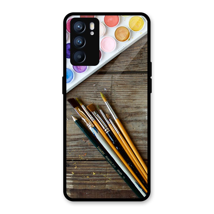 Color Palette and Brush Glass Back Case for Oppo Reno6 5G