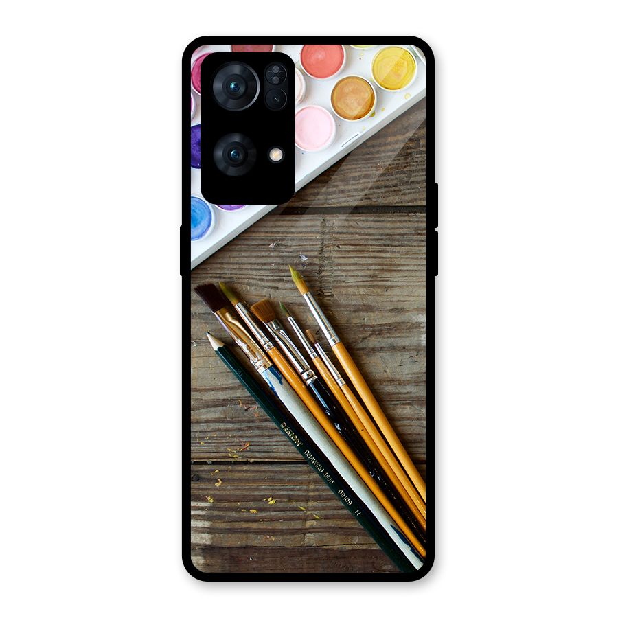 Color Palette and Brush Glass Back Case for Oppo Reno7 Pro 5G